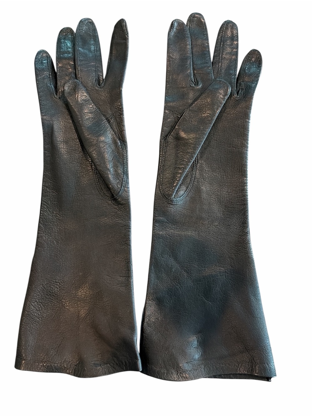 Vintage Black Leather Gloves with Floral Embroidery - Picture 3 of 3